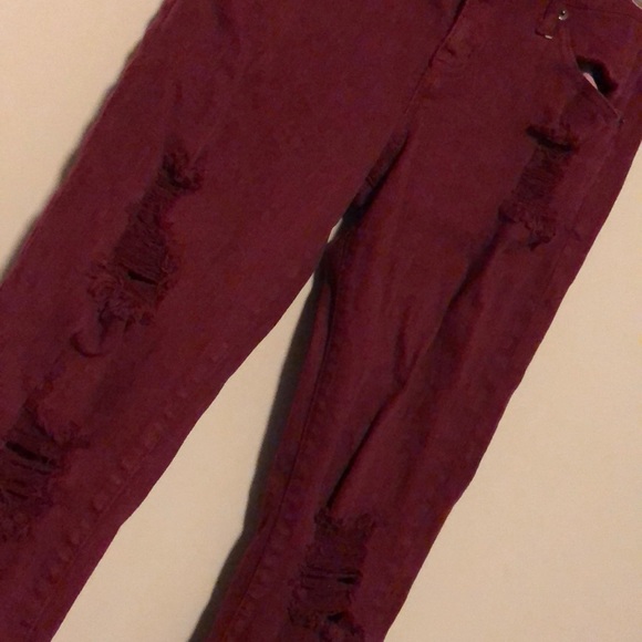 Burgundy Ripped Jeans - Picture 2 of 2